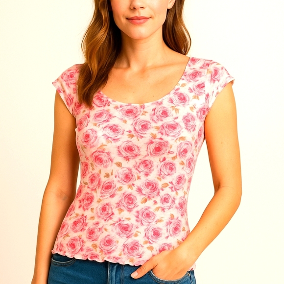 Banana Republic Rose Print Cap Sleeve Top - Picture 1 of 6